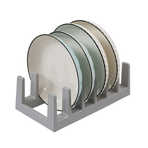 Dish Drainer Pot Lid Organizer Grey Plastic Stand For <b>Kitchen</b> Countertop <b>Storage</b> With Metal Lids Support - Product Image 3