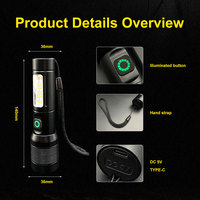 Zoom télescopique multifonction haute luminosité Linterna 6 Modes d'éclairage USB Rechargeable LED torche lumière lampe de poche tactique