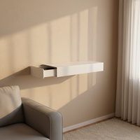 Étagère flottante en bois réglable sur mesure avec tiroir dissimulé et boîte à monnaie secrète, design sculpté pour salle de bain/salon - Style moderne