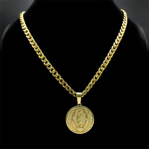 Collier Pendentif Vintage Médiéval en Acier Inoxydable 316L Plaqué Or 14k 18k, Médaillon Doré pour Femmes et Hommes - Product Image 2