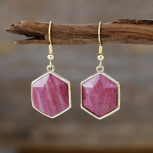 Pendientes de piedra natural hexagonales con baño de oro y engaste de aleación de zinc, joyería de moda para mujer - Product Image 1