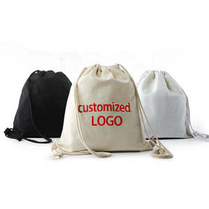 LINNA 35X38Cm Custom Eco-Friendly Soft Cotton Canvas Durable Logo Accept Plain Canvas <b>Drawstring</b> <b>Backpack</b> Zhejiang DZFBD3538 - Product Image 1