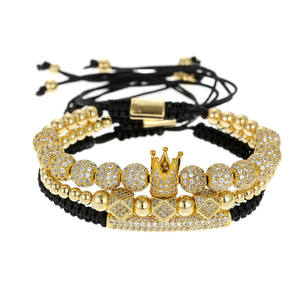 Juego <span class=keywords><strong>de</strong></span> 3 Pulseras <span class=keywords><strong>de</strong></span> Acero Inoxidable con Diseño Trenzado, Números Romanos Dorados Apilados, Estilo Rey Real para Hombre - Product Image 6