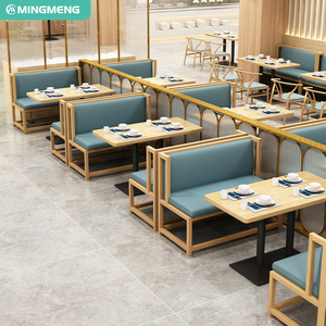Modern Wooden Commercial Restaurant Furniture Set with Light Blue <b>Cushions</b> and Square Tables for Commercial Dining Spaces - Product Image 2
