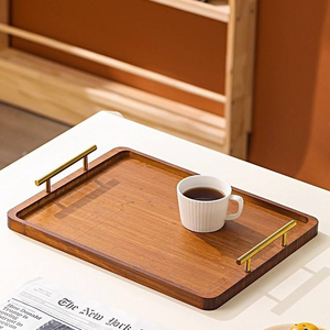 Bamboo dining <b>plate</b> with golden handle, breakfast coffee table, dinner and kitchen bar decoration tray - Product Image 1