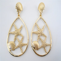 Boucles d'oreilles pendantes en métal plaqué or 18 carats et étoile de mer Bijoux tendance en alliage de zinc en forme de goutte d'eau de style bord de mer