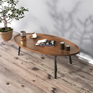 Modern Oval Wooden <b>Coffee</b> <b>Table</b> With Iron <b>Legs</b> Midcentury Design Living Room Furniture Handmade - Product Image 3