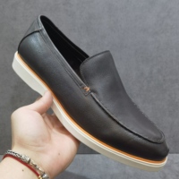 Senpin Mocassins en Cuir Marron Vintage Faits Main pour Hommes Style Rétro Doux Confortables à Pompons Légers Respirants Antidérapants