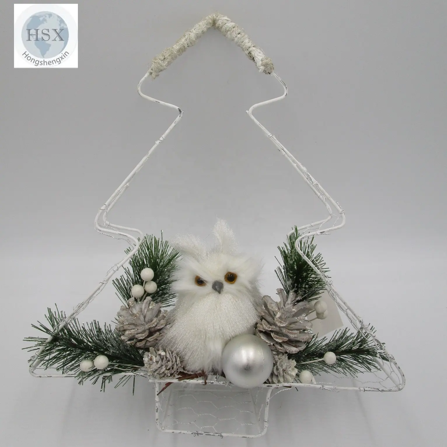 Búho en árbol para interiores, decoración de escenario de Navidad Natural hecha a mano, decoración de búho