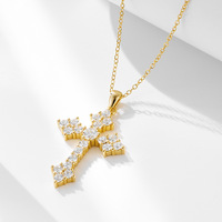 Collier pendentif croix en argent sterling 925 pour femme, style hip-hop rétro, entièrement serti de zircone, chaîne de clavicule, bijoux