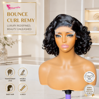 Perruque bouclée Bounce en cheveux Remy, perruque complète à dentelle transparente, double épaisseur, 12 pouces, avec baby hair, pour femmes, vente en gros par Senmu Beauty