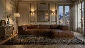 Canapé d'angle moderne en <span class=keywords><strong>cuir</strong></span> <span class=keywords><strong>vieilli</strong></span> avec chaise longue pour suite d'hôtel de luxe |   Canapé en L sur mesure |   FF&E commercial OEM - Product Image 3