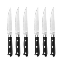 Ensemble de 6 couteaux à steak pour la cuisine et les restaurants, manche en bois, acier inoxydable allemand très résistant, couteaux à steak dentelés robustes