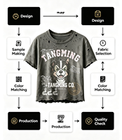 T-shirt court vintage déchiré à manches courtes pour homme, motif chien de dessin animé, bords effilochés, coupe décontractée, marque de mode urbaine personnalisée