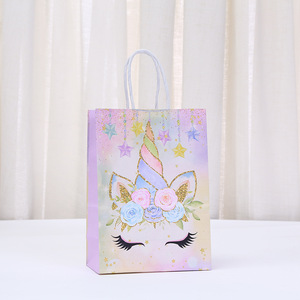 Dessin animé <span class=keywords><strong>licorne</strong></span> cadeau Kraft papier sac <span class=keywords><strong>licorne</strong></span> Goodie sacs fête faveur sacs avec poignées pour enfants anniversaire - Product Image 5