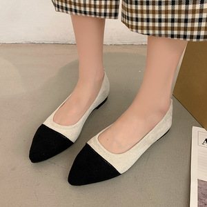 Foreign Trade Pointed Large Size Splicing Flat Women Spring and Autumn Ship Commuting Work Shallow Mouth Fashion Women's Si - Product Image 2