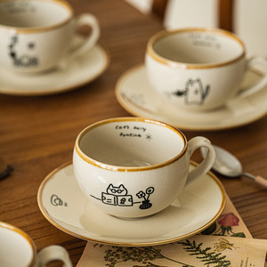 Japanese Style Cat Illustration Coffee <b>Cup</b> <b>Set</b> Cartoon Tea <b>Cup</b> and Saucer Ceramic Latte <b>Cup</b> <b>Set</b> - Product Image 4