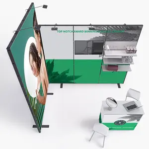 Suporte de exposição modular para feiras comerciais em forma de L, 10x10 pés, estrutura de alumínio com prateleiras, cabine de exposição utilizável para eventos