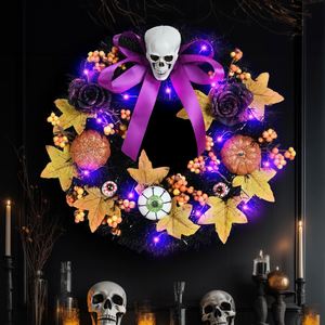 Guirlande d'Halloween transfrontalière en plastique, citrouille artificielle et crâne, durable, imprimée, moderne, 35x38cm, décoration d'horreur pour fête et porte - Product Image 1