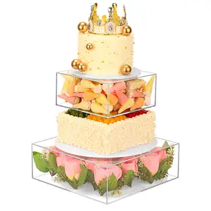 Acrylic Cake Stands Risers Food Display Riser for Buffet Table, Square Cake Stand for Wedding Birthday Party, Hollow Bottoms
