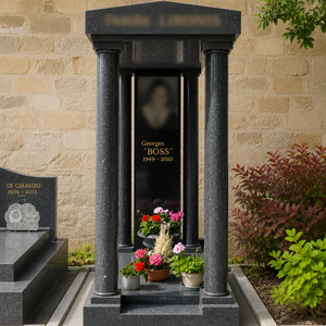 Monument funéraire <span class=keywords><strong>de</strong></span> luxe en granit noir avec auvent, style classique européen, pilier romain, pierre tombale, mausolée, plaque commémorative pour cimetière - Product Image 3