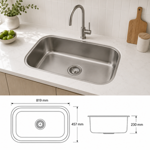 Évier de cuisine rectangulaire TADT en acier inoxydable brossé, à montage sous plan, avec robinet, garantie 5 ans, extra profond - Product Image 2