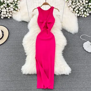 Wholesale 2023 Pure Desire Sexy Goddess Style Elastic Tight Slimming Sleeveless Knitted Wrapped Hip Women's Dress