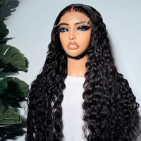 Perruques en cheveux humains brésiliens vierges HD Lace, ondulées profondes, bouclées, avec dentelle transparente, pour femmes noires