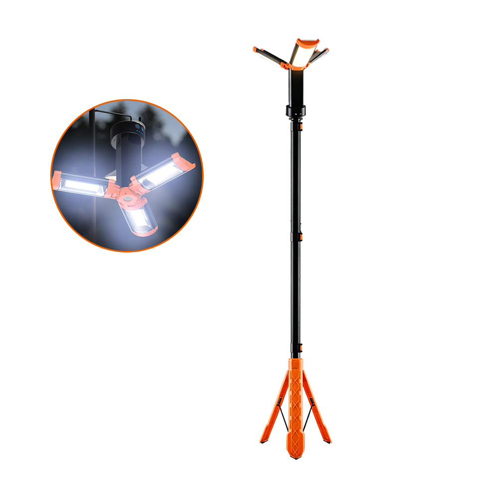 Multi-Function USB Charging LED Tripod Work Light 3-Head Adjustable Rechargeable Jobsite Light for Workshop Outdoor Emergency