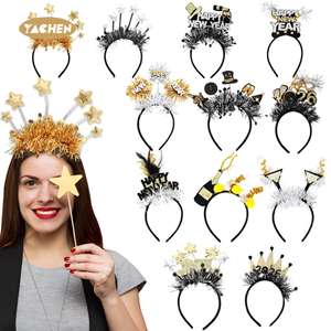 عصابات رأس بلاستيكية للعام الجديد من ياتشن، إكسسوارات شعر للحفلات، عصابة رأس مخططة باللونين الأسود والذهبي مع نجمة للفتيات، زينة للمناسبات - Product Image 1