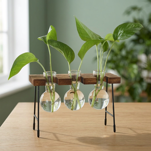 Estación de Propagación de Madera Hecha a Mano con 3 Floreros de Vidrio, Soporte para Plantas Hidropónicas, Florero de Escritorio, Decoración Rústica para Hogar y Oficina - Product Image 6
