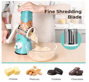 Trituratore di formaggio a manovella in acciaio inox affettatrice per verdure con manico per affettatrice dadi tritacarne grattugia rotante con 3 tamburi - Product Image 4