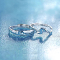 Bague de couple en argent sterling S925 Qing Meng pour femme et homme, design de niche, cadeau commémoratif Tanabata, forme vague pour petite amie