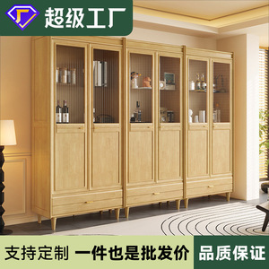 Weihang <b>Solid</b> <b>Wood</b> <b>Bookcase</b> With Glass Doors 622 Freestanding Storage <b>Bookcase</b> For Home Office Display Cabinet - Product Image 5