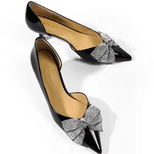 Pointed Toe Shoes Ladies Patented Heel Design Sandals Dress Ladies Pumps Private Label High Heels P