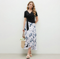 Ensemble femme CHIU SHUI : chemise plissée tendance en polyester et jupe longue plissée élégante à imprimé décontracté