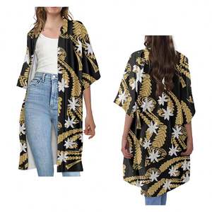 Kimonos longs décontractés à manches courtes Tenue Polynésienne Tribal Samoan HawaiiCardigan ample en polyester pour femme Imprimé à la demande - Product Image 3