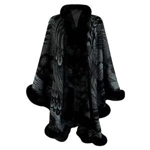 Women Fashion Jacquard Faux Fur <b>Shawl</b> Plush Trim Sleeveless <b>Wrap</b> Open Front Cloak for Everyday Wear Dinner Party - Product Image 4