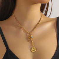 Collier ras du cou tendance en acier inoxydable multi-breloques pour femme avec pendentifs ronds, fleur, soleil, lune, goutte d'eau, cœur en zircon cubique