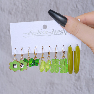 Femmes filles mode boucles d'oreilles goutte 6 paires/ensemble mignon lait thé tasse sirène cerise résine goutte Animal papillon <span class=keywords><strong>canard</strong></span> boucles d'oreilles - Product Image 6