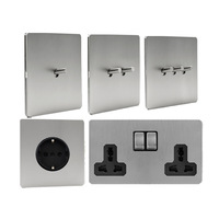 Interrupteur mural décoratif rétro avec USB-C, panneau en acier inoxydable brossé gris mat, prises EU/UK, pour la rénovation de la maison, OEM