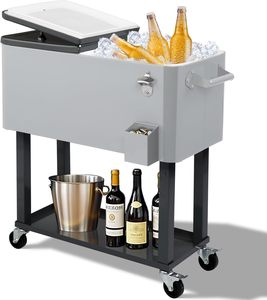 Nevera Portátil <span class=keywords><strong>de</strong></span> 73L, Cubo <span class=keywords><strong>de</strong></span> Hielo Metálico, Carrito Nevera con Ruedas <span class=keywords><strong>para</strong></span> Exteriores - Product Image 5