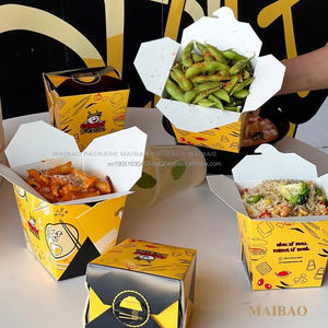 Caja para llevar de papel Kraft desechable ecológica personalizada con asa Durable de primera calidad para ensalada y fideos - Product Image 6