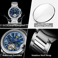 Poedagar 1413 Luxus Herren Mechanische Uhr Mode Hohl-Tourbillon Montre Wasserdichte Edelstahl Automatikuhr für Männer