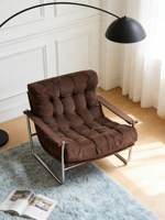 Fauteuil en tissu style vintage, en velours côtelé, avec structure en acier inoxydable, confortable, idéal pour les petits appartements, les chambres, les villas, la maison, le salon