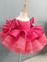 Nouveau Satin Perle Enfants 1 Ans Bébé Anniversaire Fluffy Fil Princesse Rose Robe Fête Porter