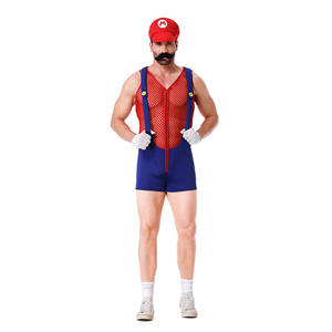 Costume de cosplay d'anime pour adultes avec chapeau, sexy, rouge et bleu, pour <span class=keywords><strong>homme</strong></span>, super plombier, ensemble fantaisie pour fête de carnaval - Product Image 2