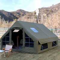 Grande tente de camping gonflable verte à une pièce, en tissu polyester et coton, avec fenêtres en maille, tente gonflable pour le camping en famille