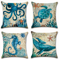 Housses de coussin carrées en lin imprimées en 3D personnalisables, motifs végétaux marins, amovibles, lavables, antibactériennes, antistatiques, LLIN 100%