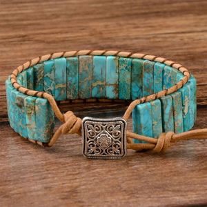 Bohemia Multicolor Emperor Zircon Stone Unisex 7 Chakra <b>Healing</b> Rectangular Leather Rope Woven Bangle Gift Jewelry - Product Image 4
